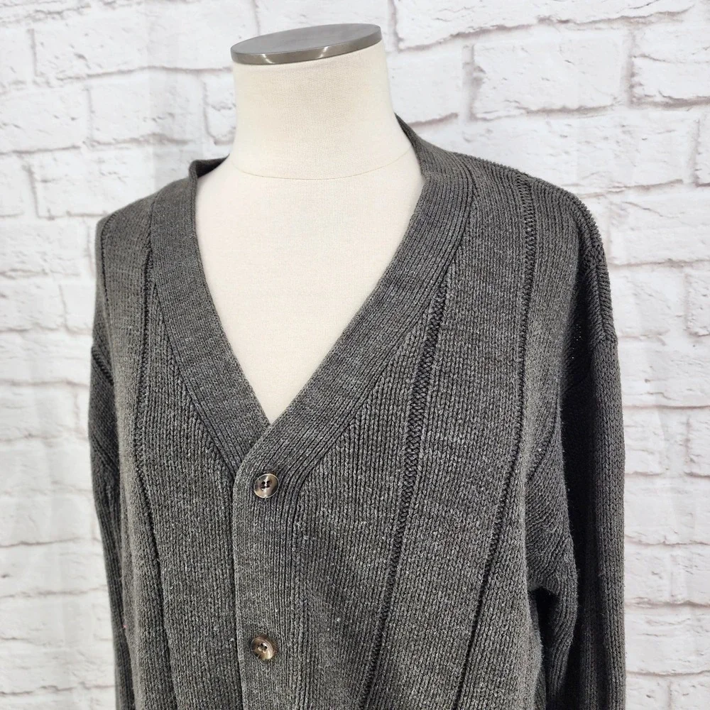 Vintage Knit Cardigan Grandpa Sweater Retro Academia Pockets *Flaws* Medium‎